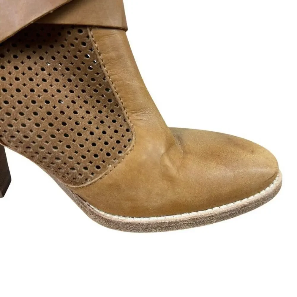 Aquatalia Marvin K Fawn Womens Chunky Heel Leather Boots Brown Ankle Italy 7.5